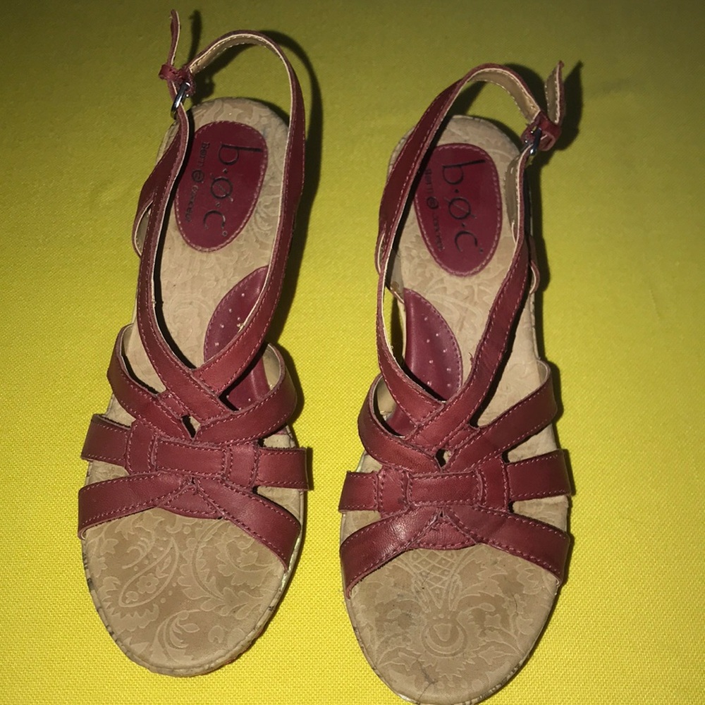 Born Women's Red/Burgundy Leather Wedge Sandals